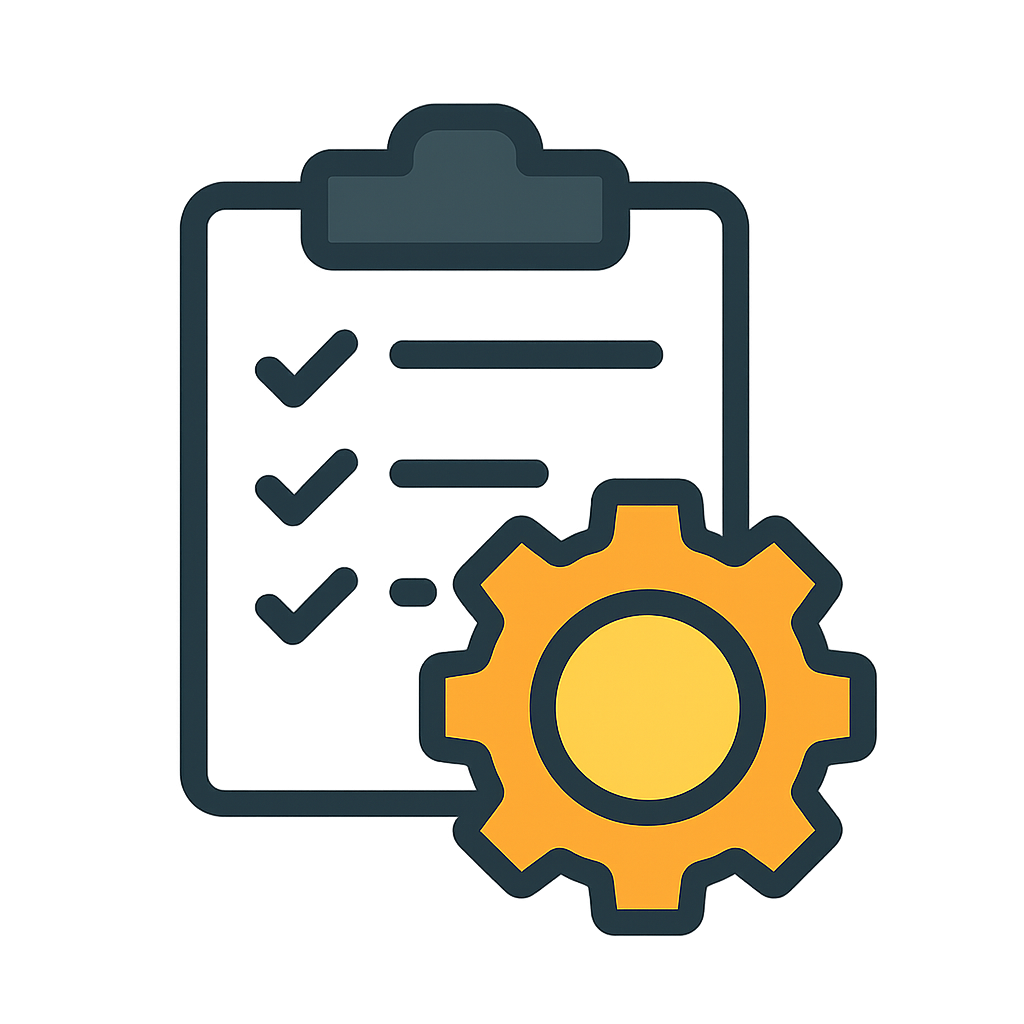 icono con documento en carpeta y rueda dentada encima