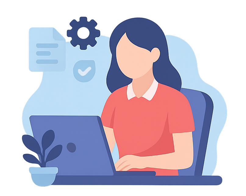 Icono figura mujer trabajando con un ordenador portátil.