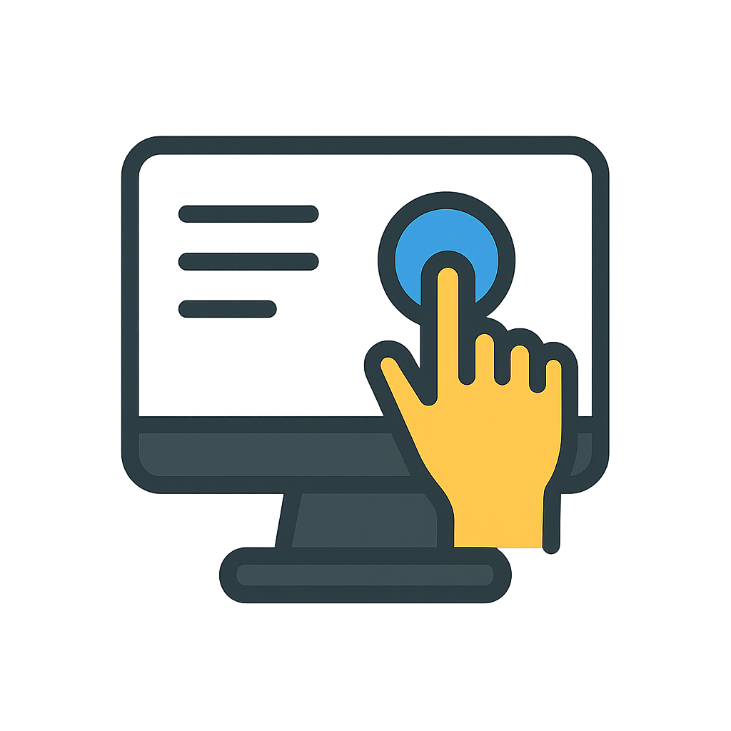 icono de pantalla de ordenador con mano señalando encima