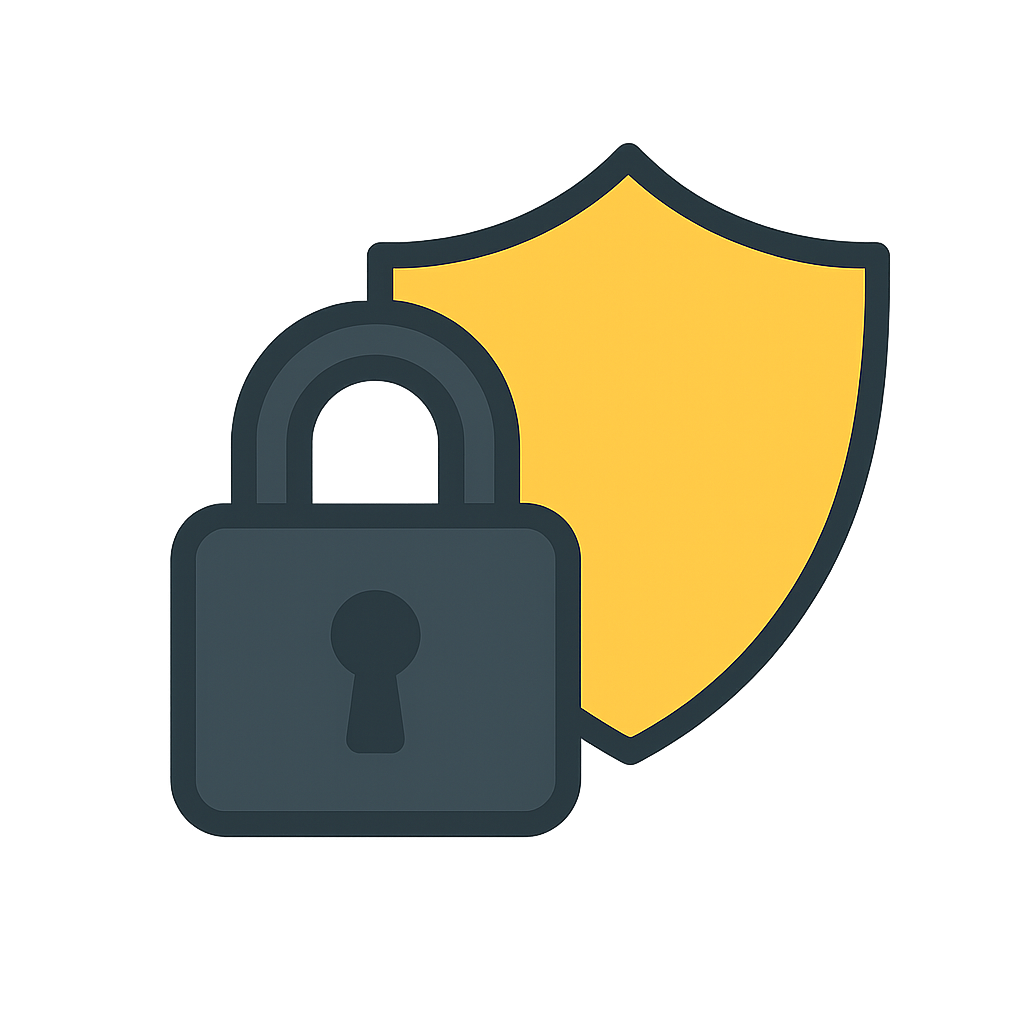icono con escudo amarillo y candado superpuesto