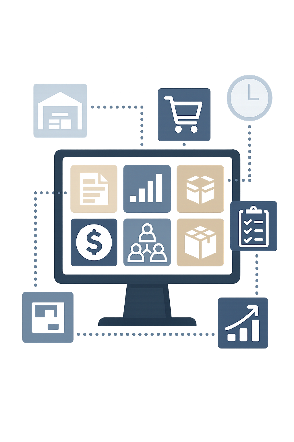 Pantalla con varios iconos encuadrados dentro y fuera