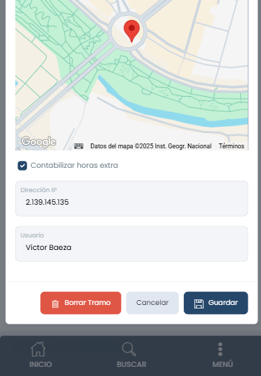 Pantalla móvil con captura de sección edición de fichaje de het.