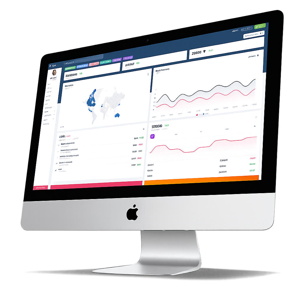 Pantalla de un ordenador mac con el dashboard del software de het.