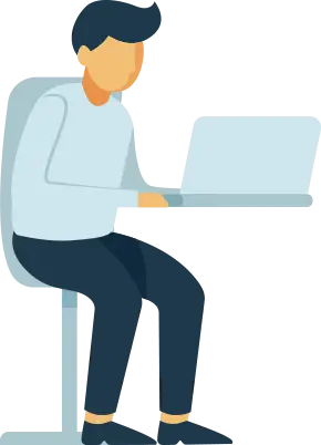 Persona en escritorio trabajando con ordenador portátil.